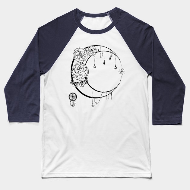 Light Moon with Roses Baseball T-Shirt by Kalma Kun